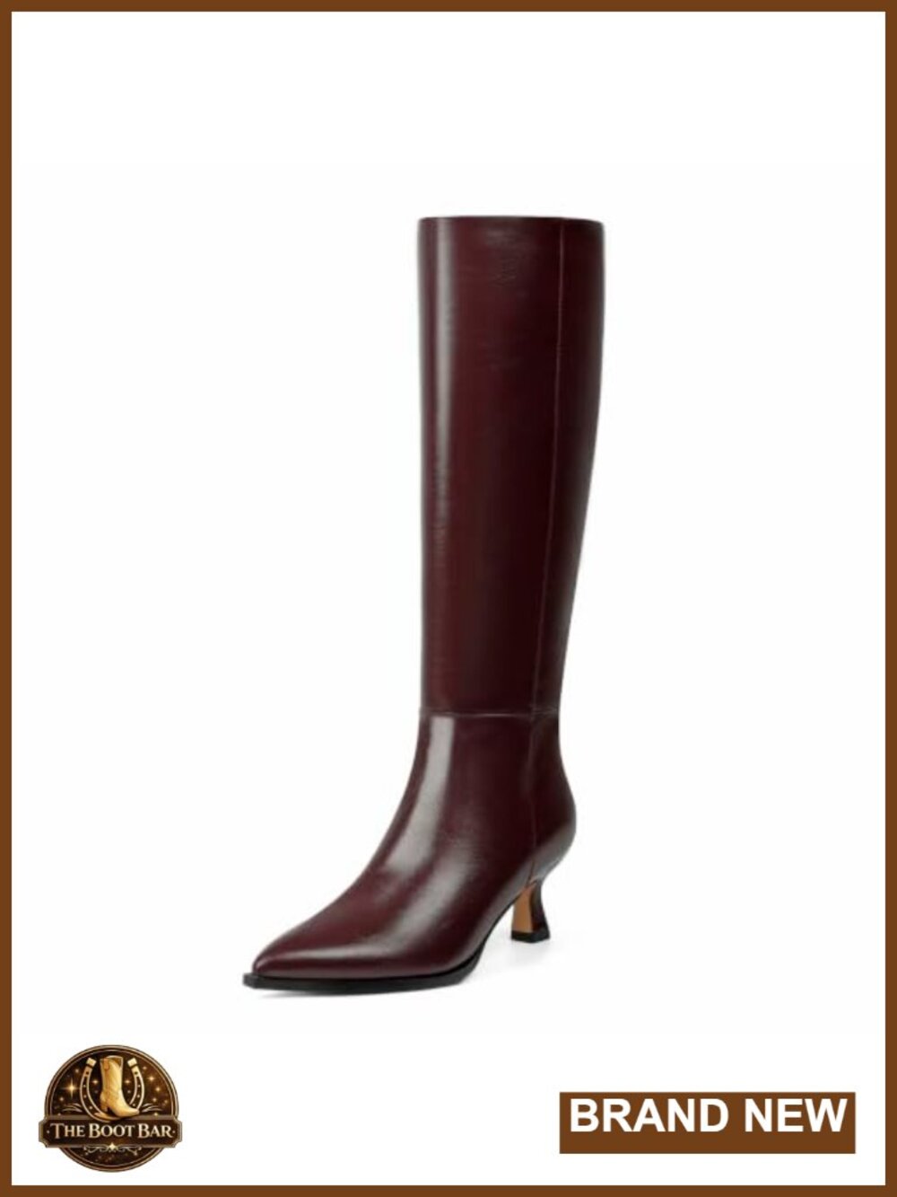 Kitten Heel Knee High Boots Pointed Toe Faux Leather Womens